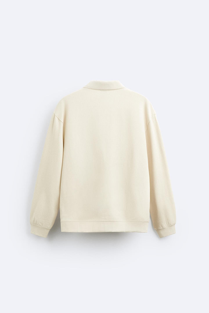Beige Polo Collar Knit Pullover