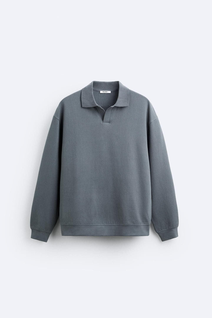 Beige Polo Collar Knit Pullover