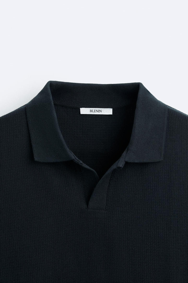 Beige Polo Collar Knit Pullover