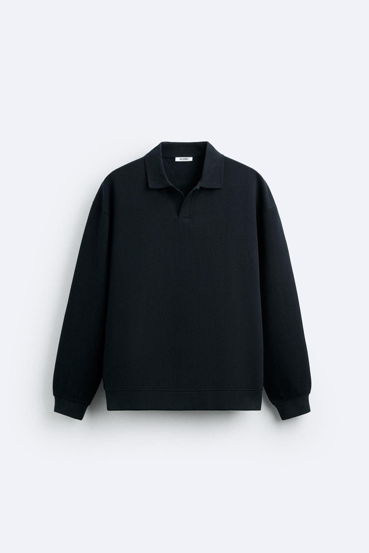 Beige Polo Collar Knit Pullover
