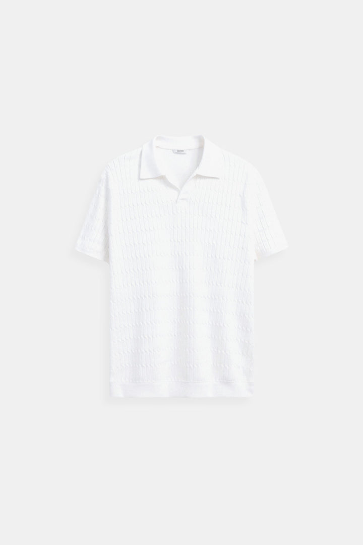 Ivory Textured Knit Polo Shirt