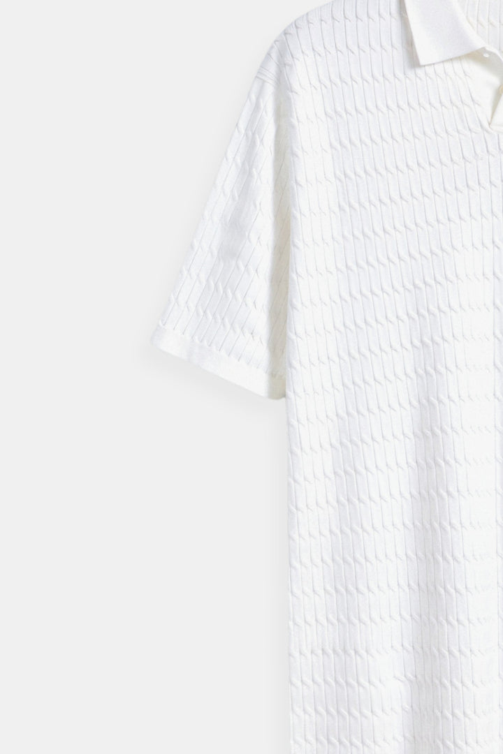 Ivory Textured Knit Polo Shirt