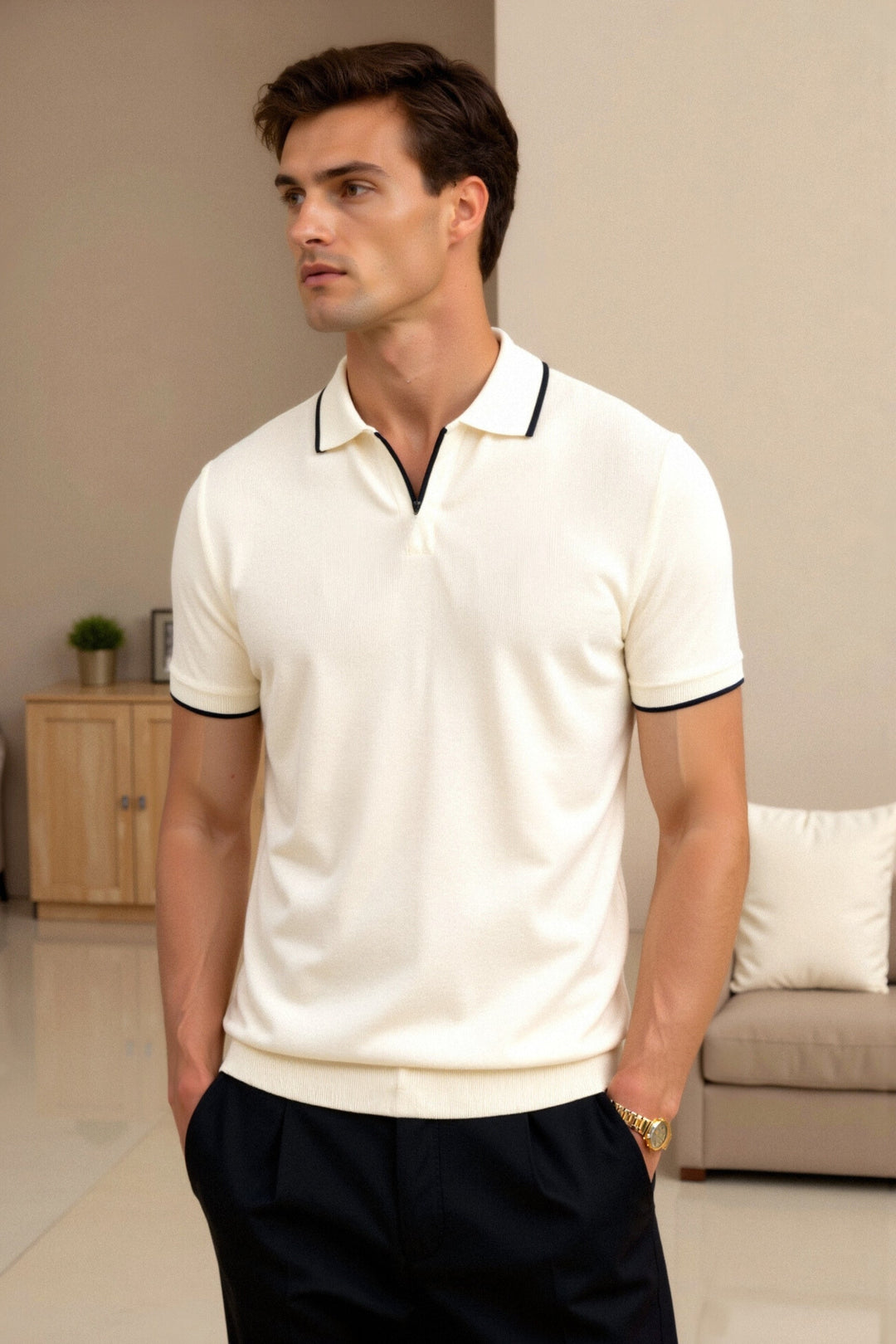 Contrast Detail Polo for Him
