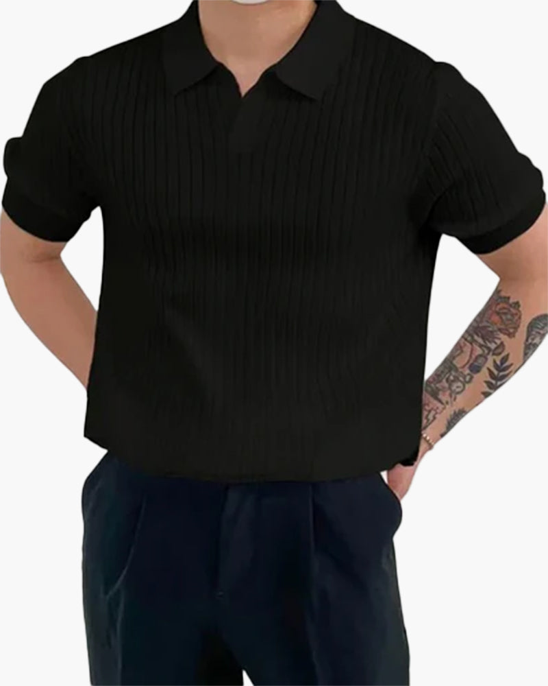 Joshua V-Neck Ribbed Knit Polo