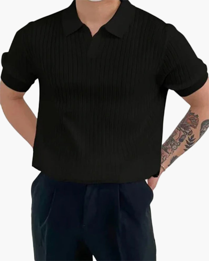 Joshua V-Neck Ribbed Knit Polo
