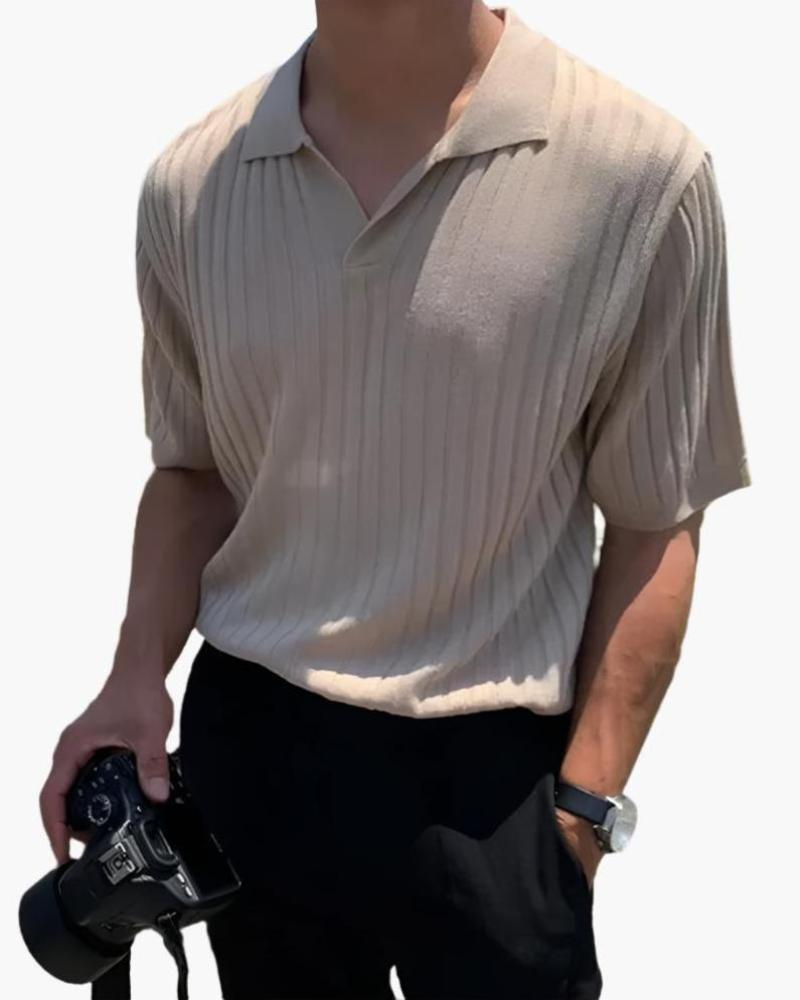 Joshua V-Neck Ribbed Knit Polo