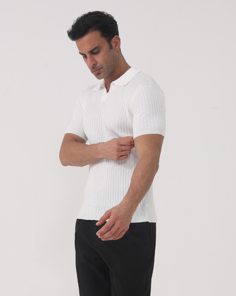 Joshua V-Neck Ribbed Knit Polo
