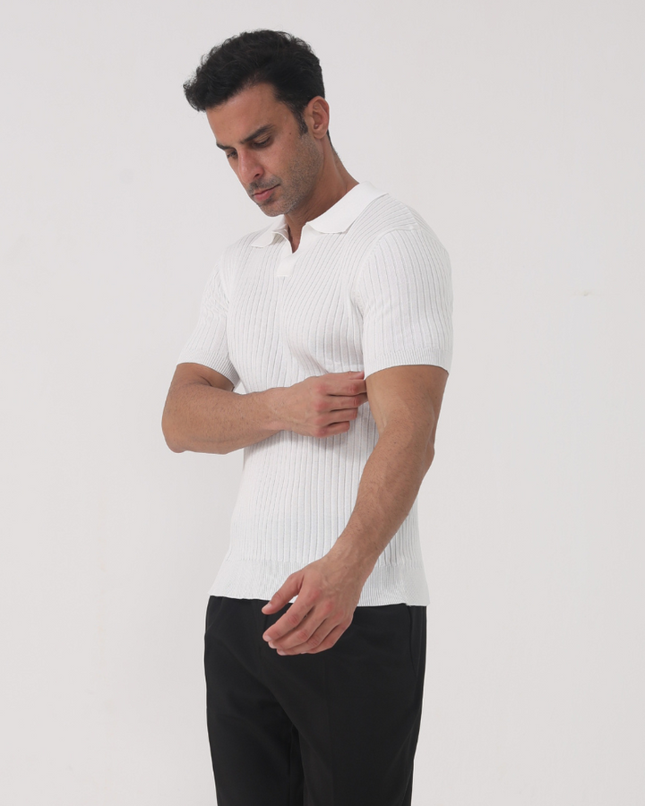 Joshua V-Neck Ribbed Knit Polo