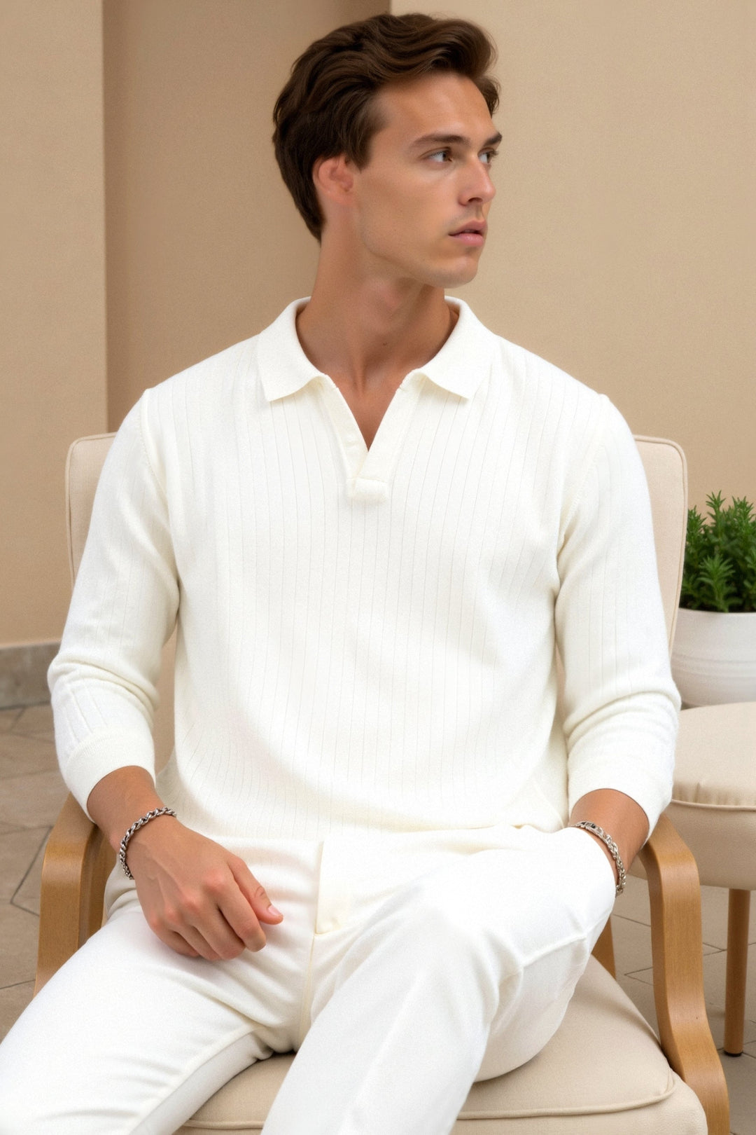 Whispered Knit Polo in Ivory