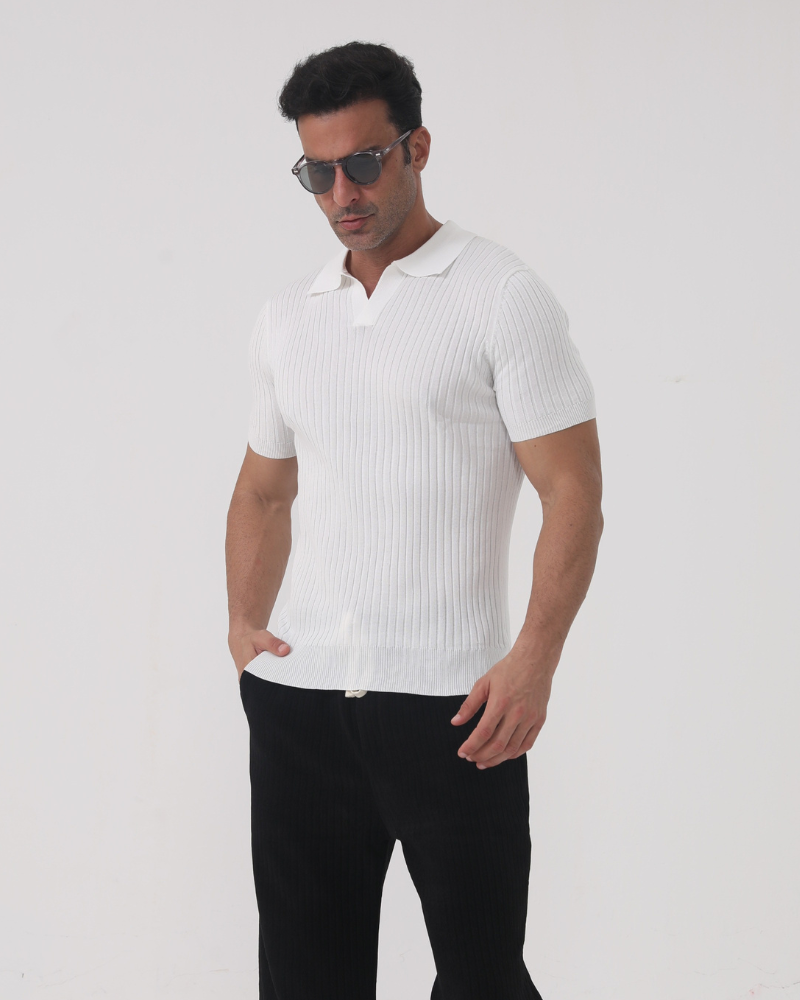 Joshua V-Neck Ribbed Knit Polo