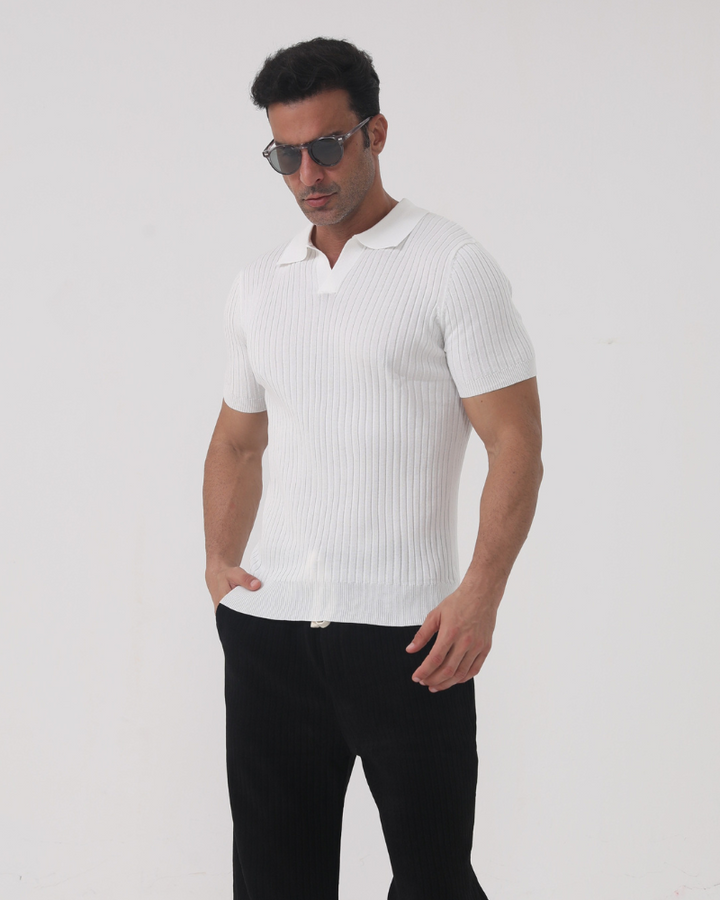 Joshua V-Neck Ribbed Knit Polo