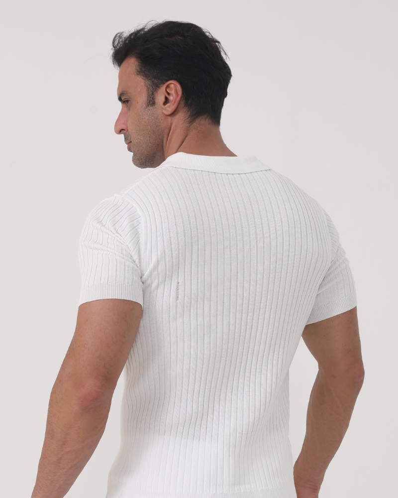 Joshua V-Neck Ribbed Knit Polo