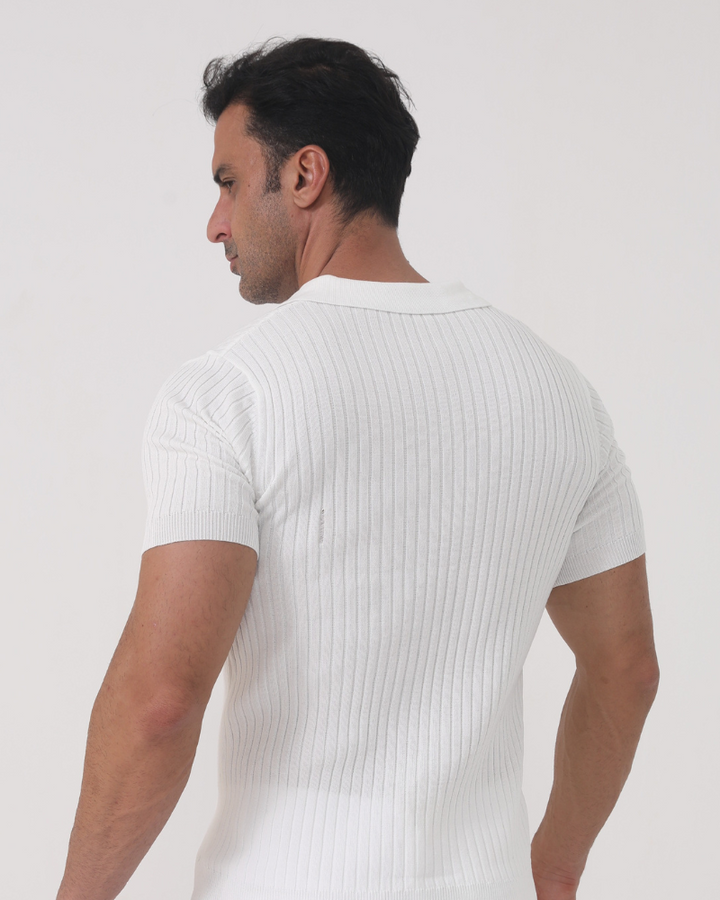 Joshua V-Neck Ribbed Knit Polo