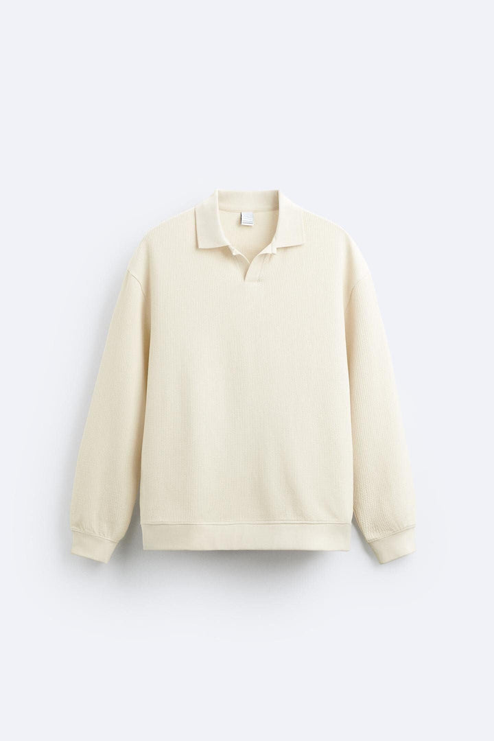 Beige Polo Collar Knit Pullover