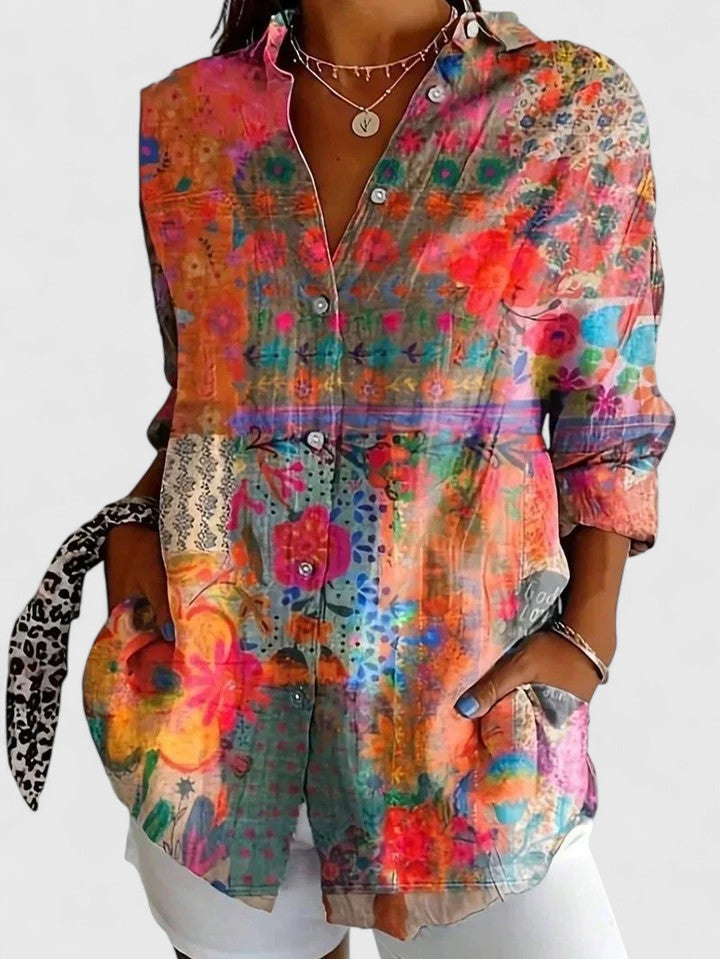 Anica - Vibrant Artistic Button-Up Blouse