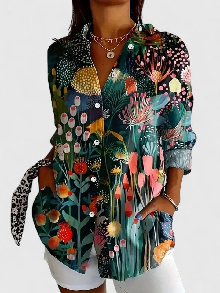 Anica - Vibrant Artistic Button-Up Blouse