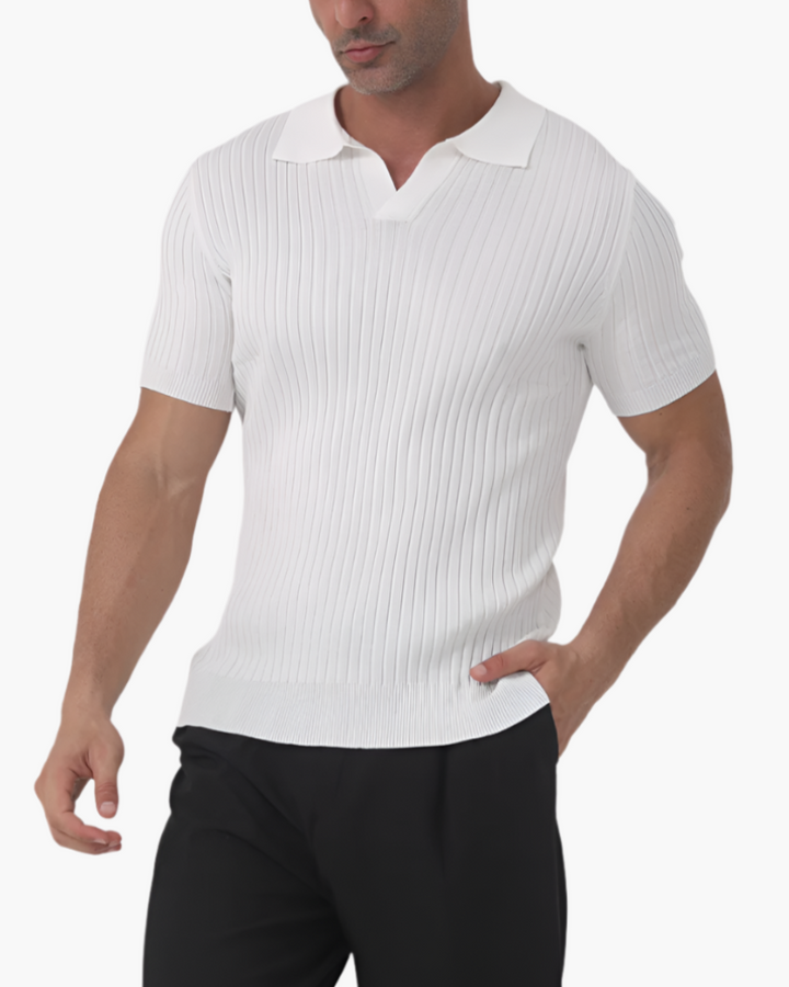 Joshua V-Neck Ribbed Knit Polo