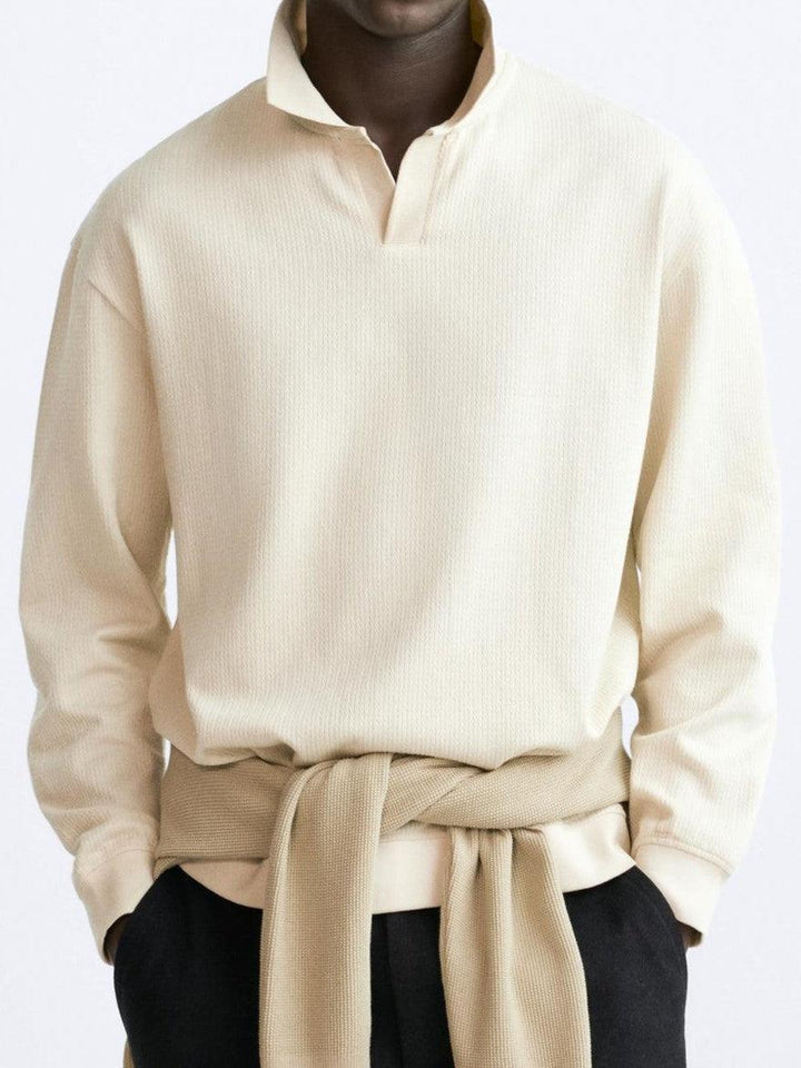 Beige Polo Collar Knit Pullover