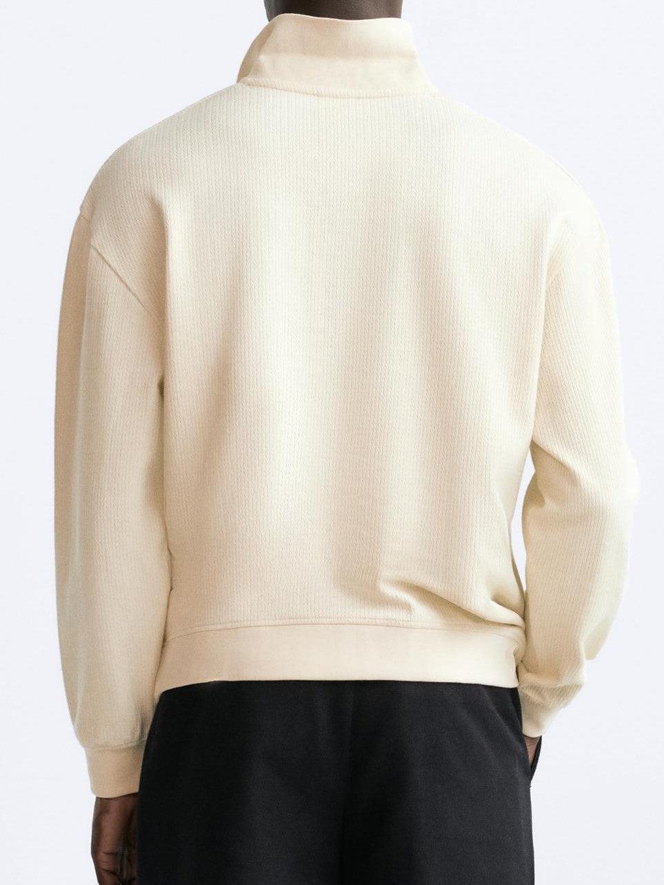 Beige Polo Collar Knit Pullover