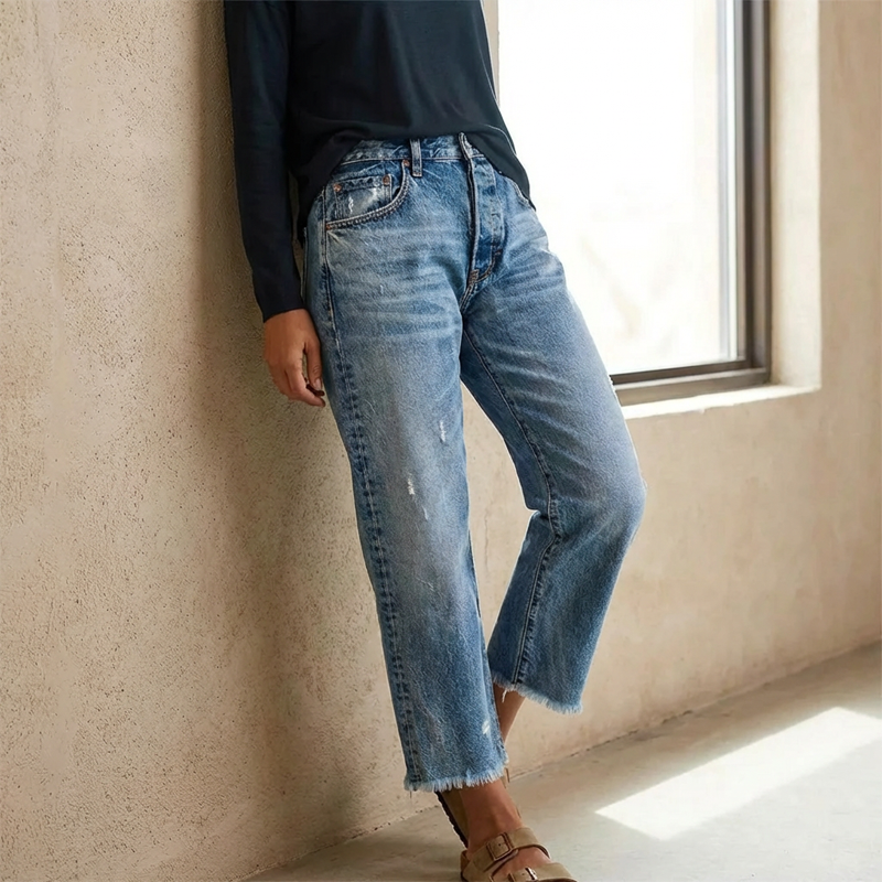 Aberjean - Casual Cropped Denim