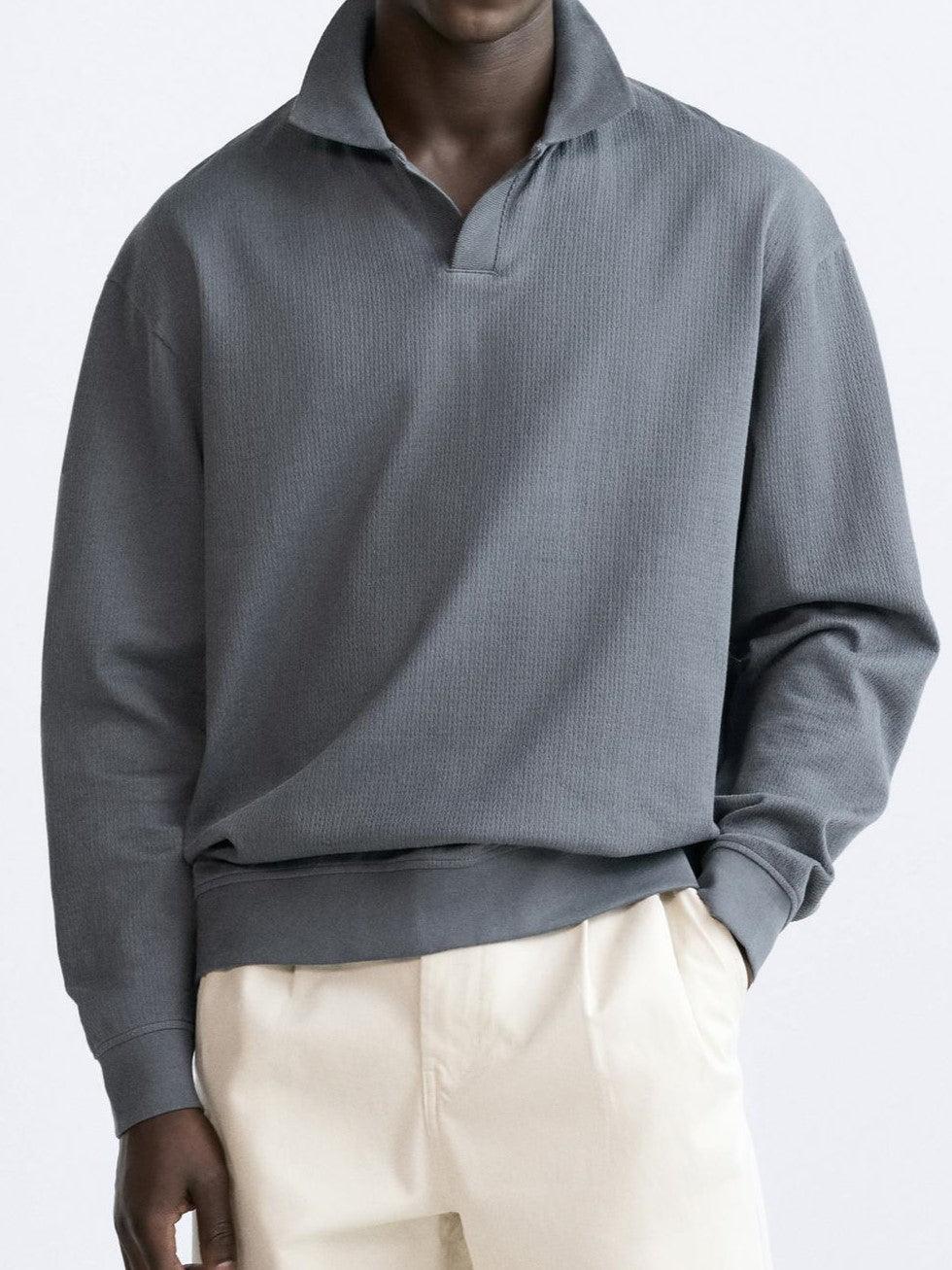Beige Polo Collar Knit Pullover